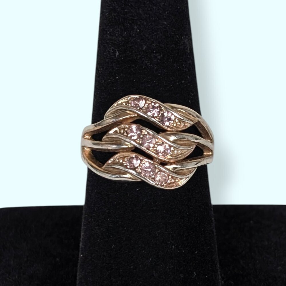 (2/$20) Pink Rhinestone Wave Ring